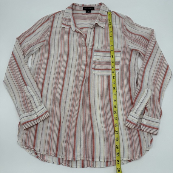 Sanctuary Women’s Cotton Linen Blend Striped Pull Over Shirt pink Cream Small - Picture 11 of 15